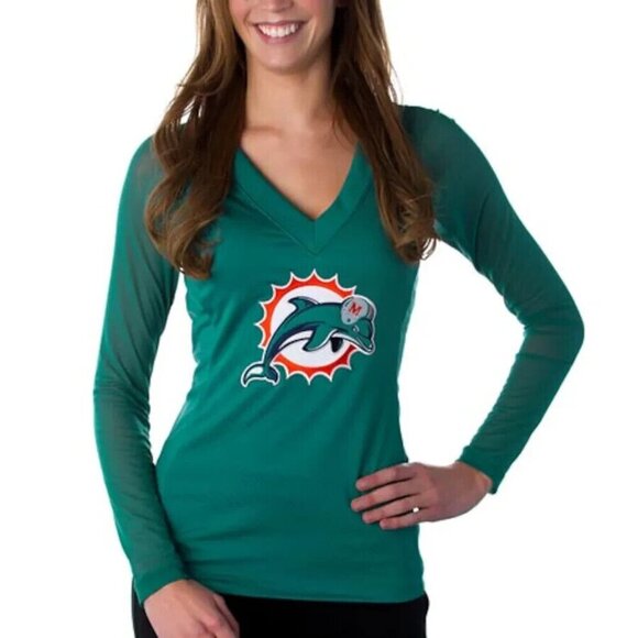 All Sport Couture Miami Dolphins Long Sleeve Top with Mesh Collar Medium SOLD OU - Picture 1 of 10